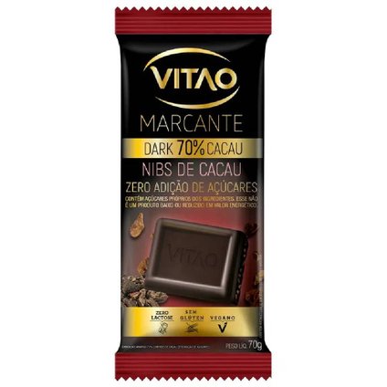 CHOCOLATE VITAO ZERO 70% CACAU NIBS DE CACAU 70G
