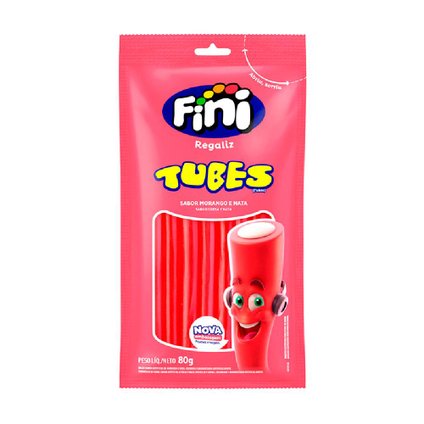 BALAS FINI REGALIZ TUBES SABOR MORANGO 80G