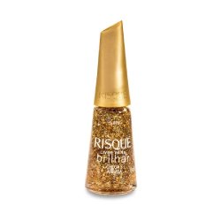 Esmalte Risqué Livre Para Brilhar Glitter Dourado Chega E Arrasa 8ml
