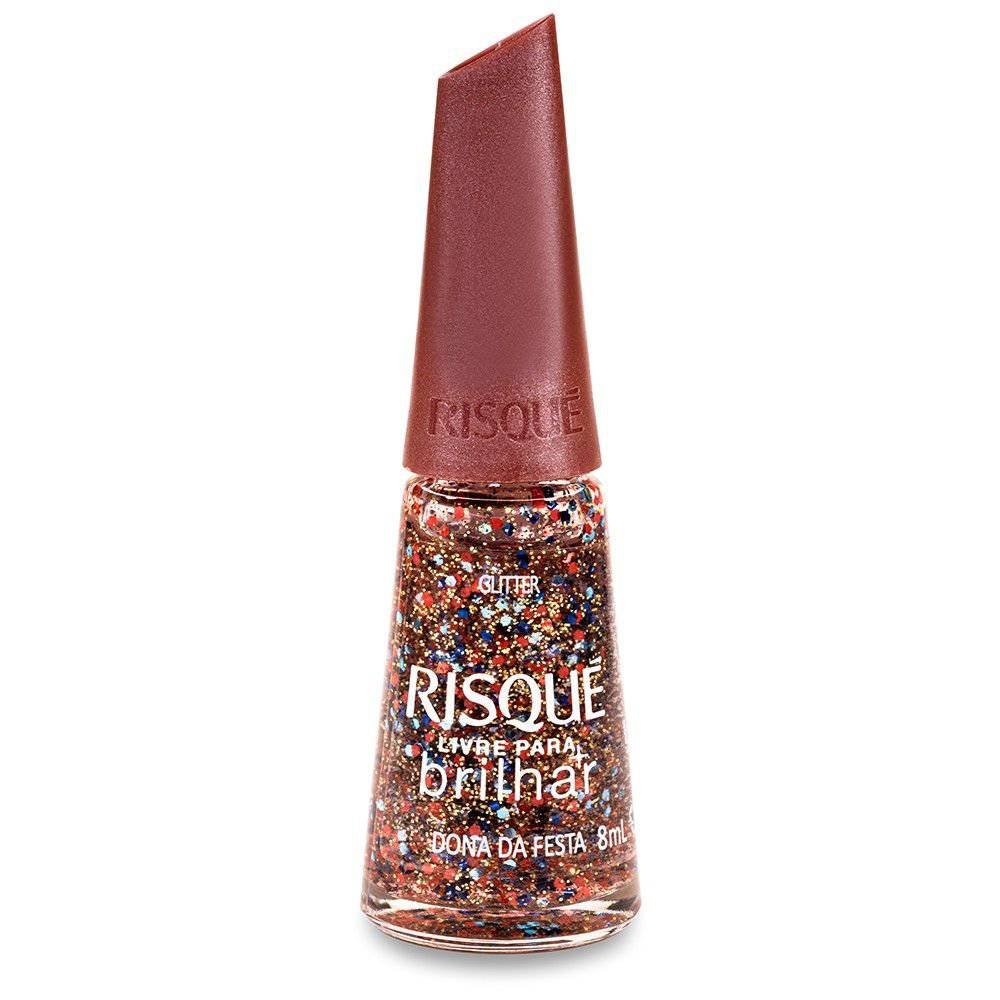 Esmalte Risqué Livre Para Brilhar Glitter Laranja E Azul Dona Da Festa 8ml